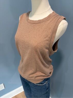 J.Crew Tan Sleeveless Knit Top Medium 100% Cotton Crewneck Minimalist Basic
